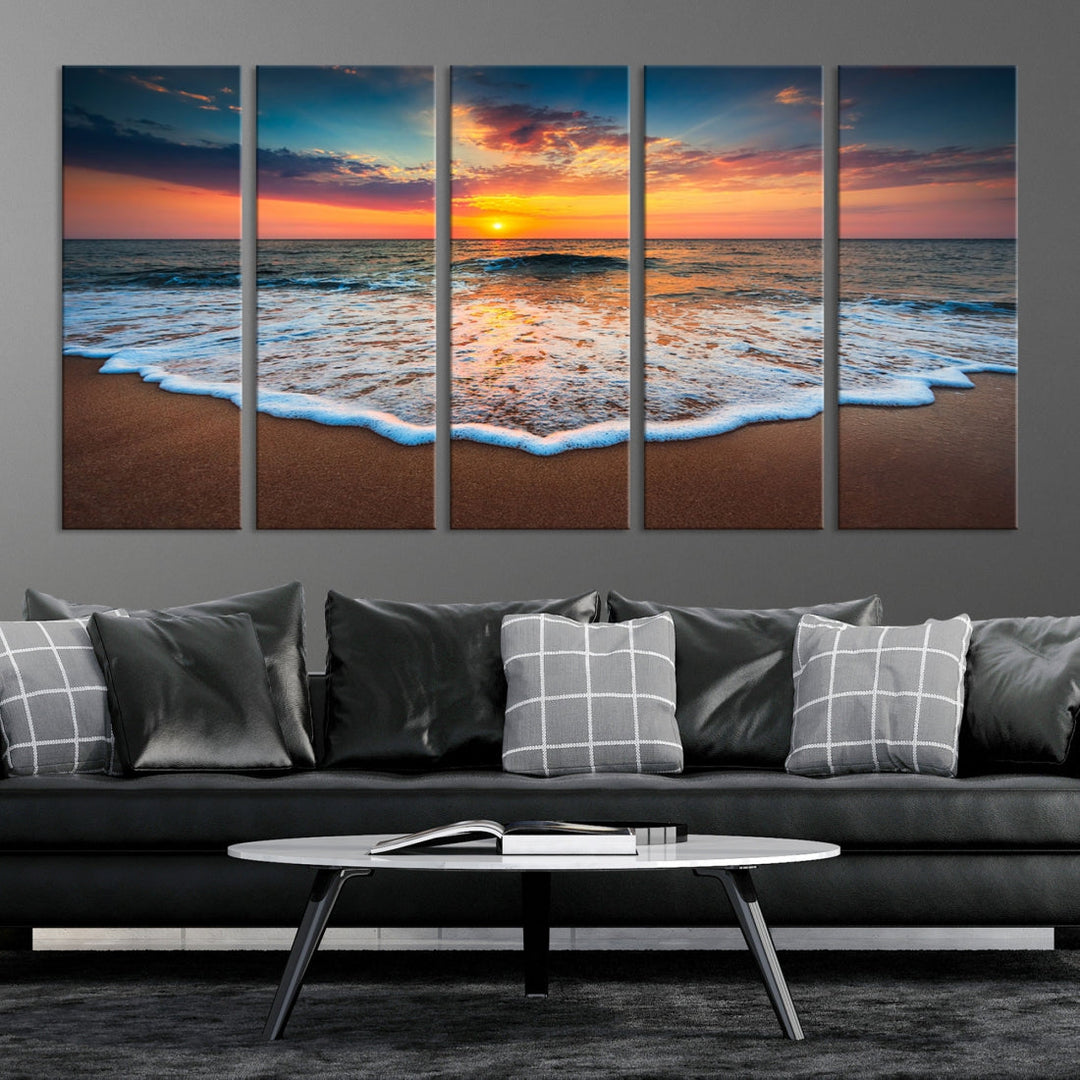 Extra Large Sunset Beach Coastal Wall Art Canvas Print for Living Room Decor