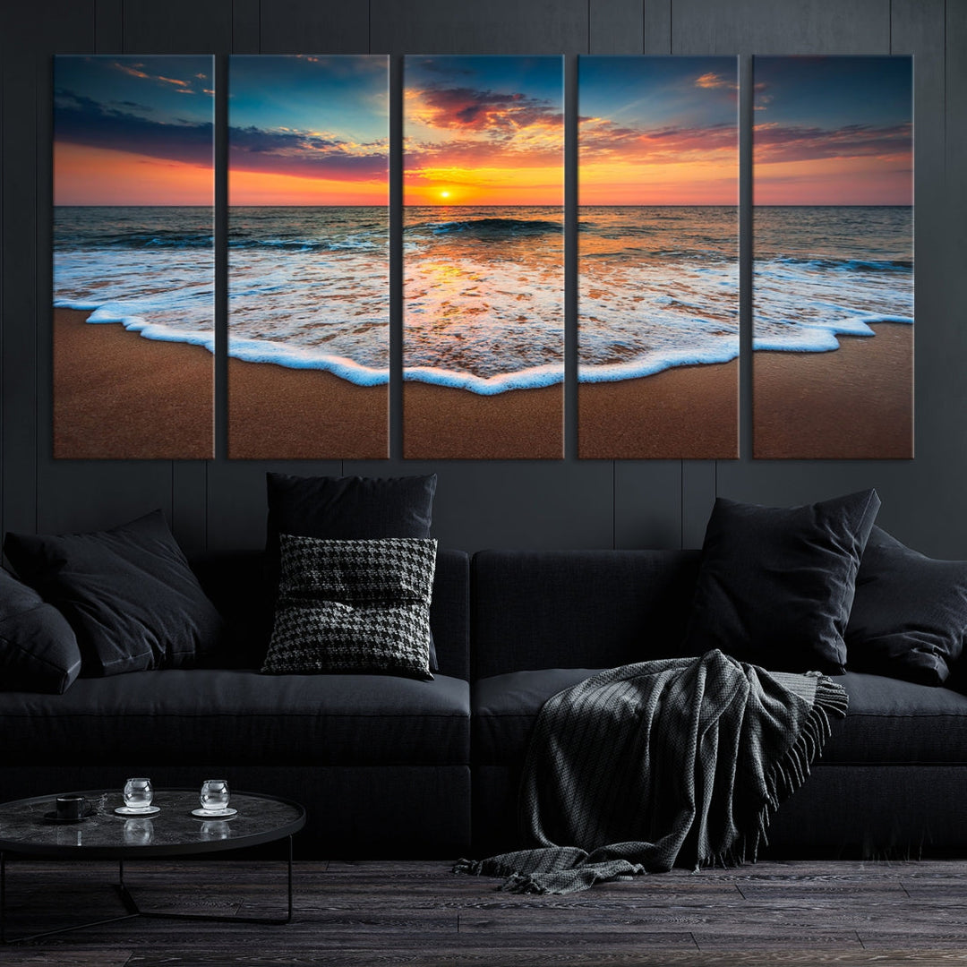 Extra Large Sunset Beach Coastal Wall Art Canvas Print for Living Room Decor