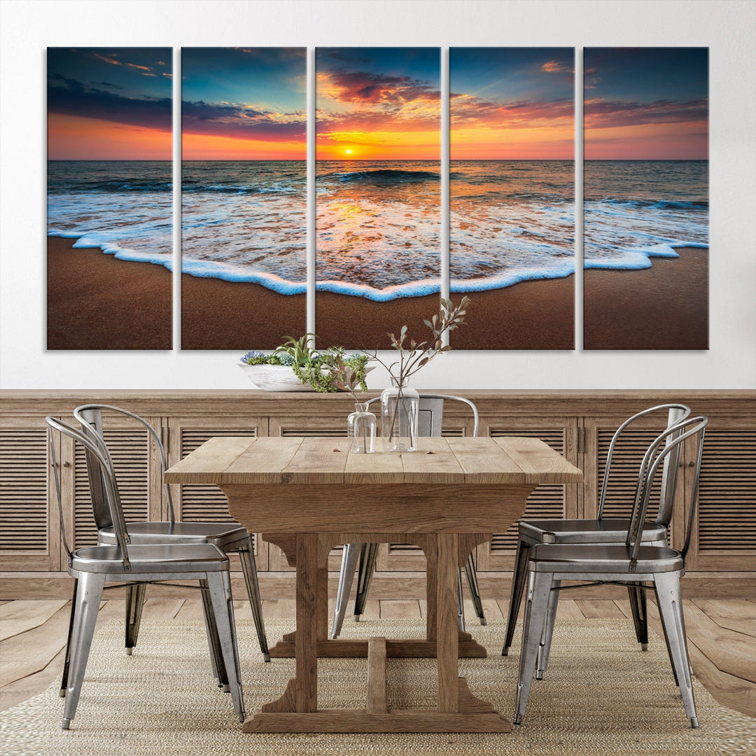 Extra Large Sunset Beach Coastal Wall Art Canvas Print for Living Room Decor