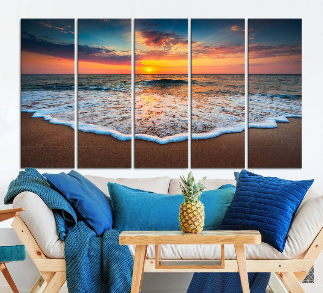 Extra Large Sunset Beach Coastal Wall Art Canvas Print for Living Room Decor