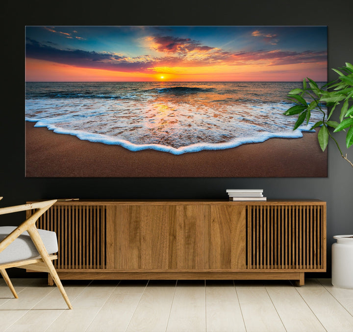 Extra Large Sunset Beach Coastal Wall Art Canvas Print for Living Room Decor