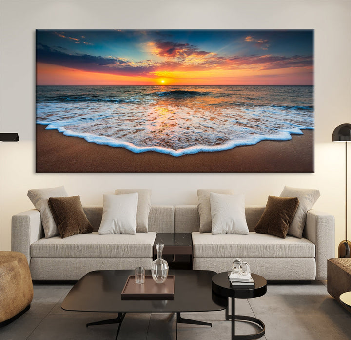 Extra Large Sunset Beach Coastal Wall Art Canvas Print for Living Room Decor