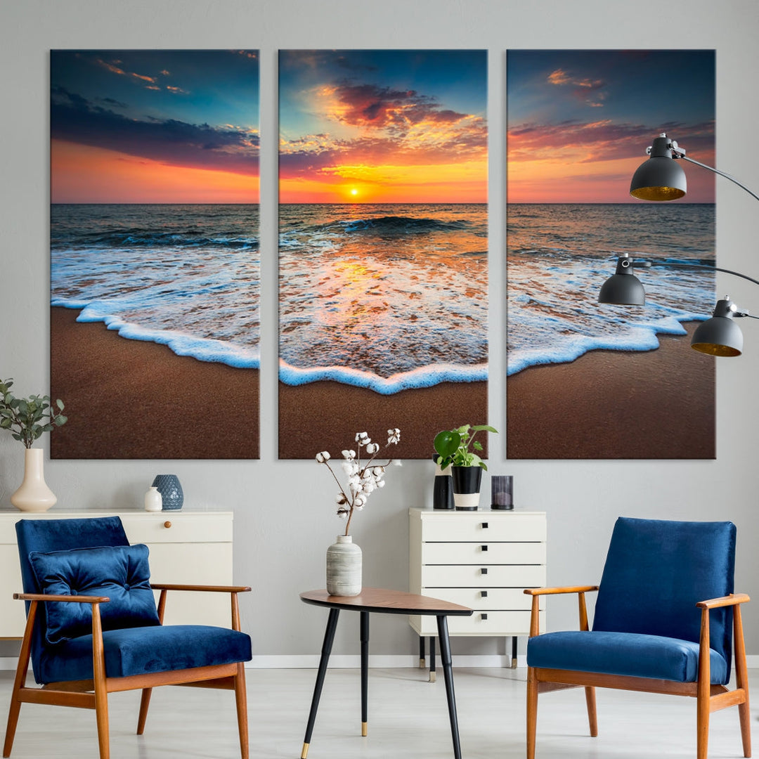 Extra Large Sunset Beach Coastal Wall Art Canvas Print for Living Room Decor