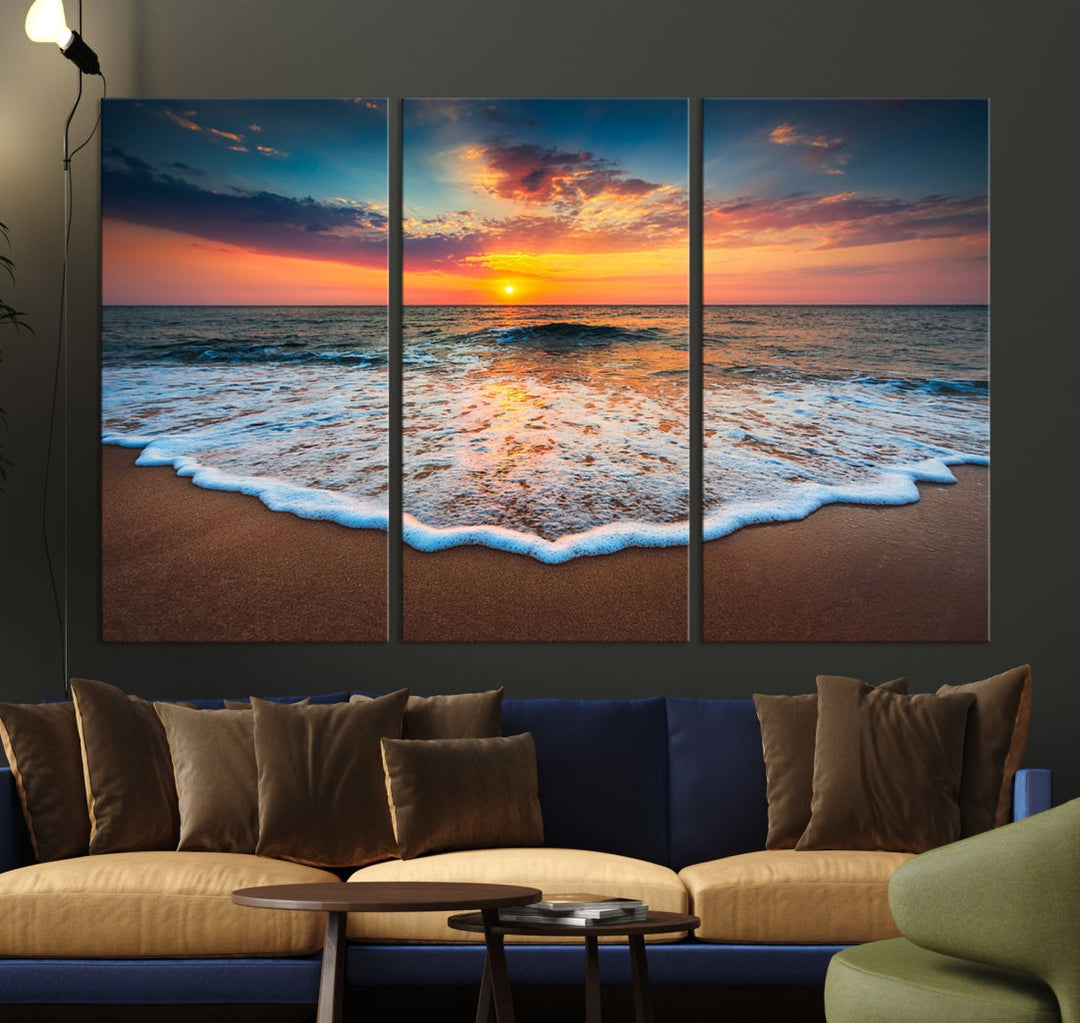 Extra Large Sunset Beach Coastal Wall Art Canvas Print for Living Room Decor