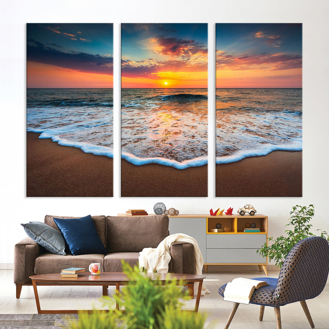 Extra Large Sunset Beach Coastal Wall Art Canvas Print for Living Room Decor