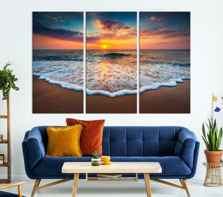 Extra Large Sunset Beach Coastal Wall Art Canvas Print for Living Room Decor