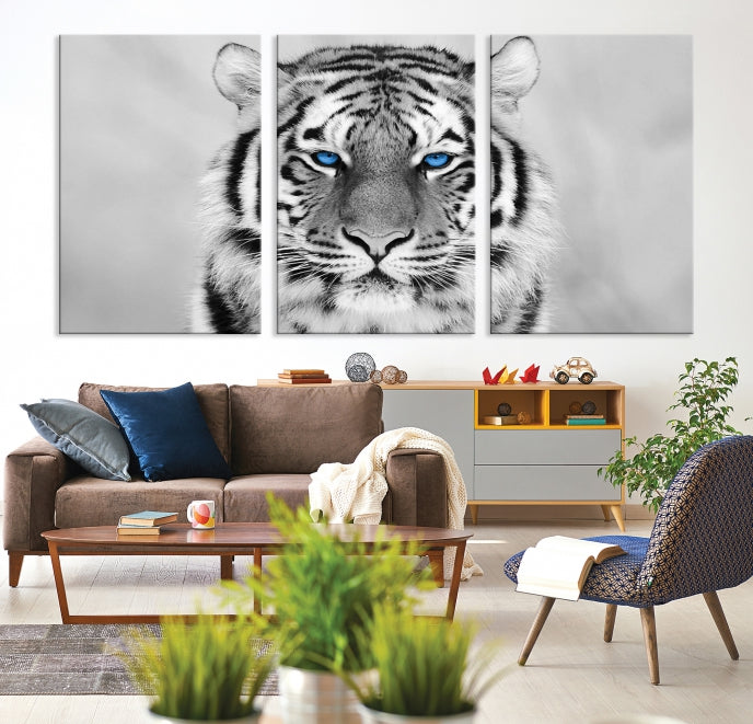 Extra Large Tiger Canvas Art Print Black White Animal Artwork for Wall