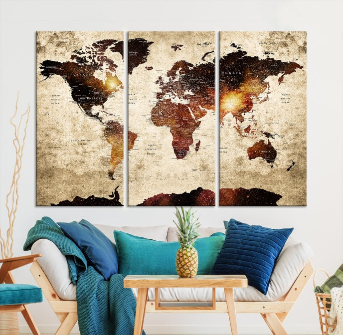 Extra Large Travel Map Push Pin World Map Wall Art Canvas Print