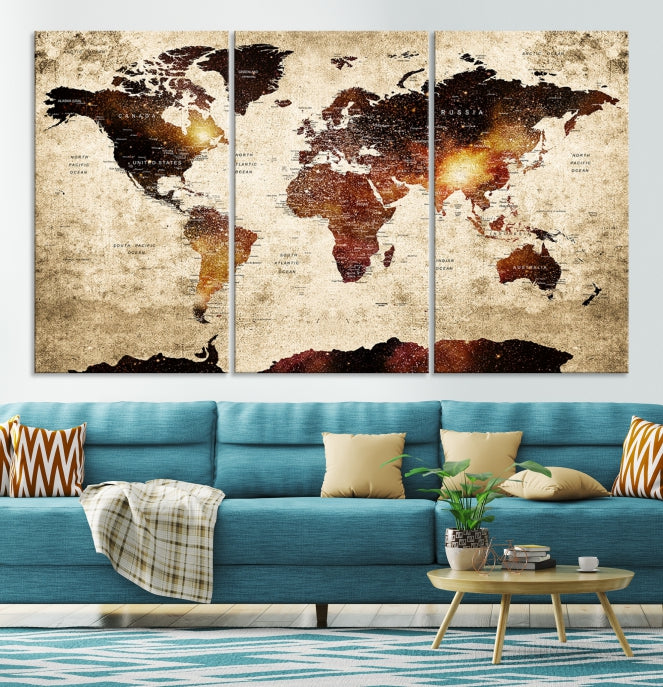 Extra Large Travel Map Push Pin World Map Wall Art Canvas Print