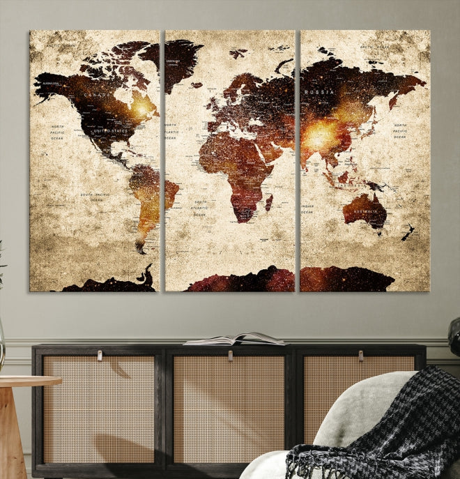 Extra Large Travel Map Push Pin World Map Wall Art Canvas Print