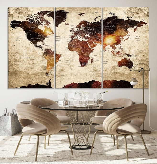 Extra Large Travel Map Push Pin World Map Wall Art Canvas Print