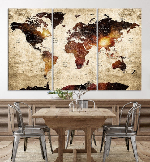 Extra Large Travel Map Push Pin World Map Wall Art Canvas Print