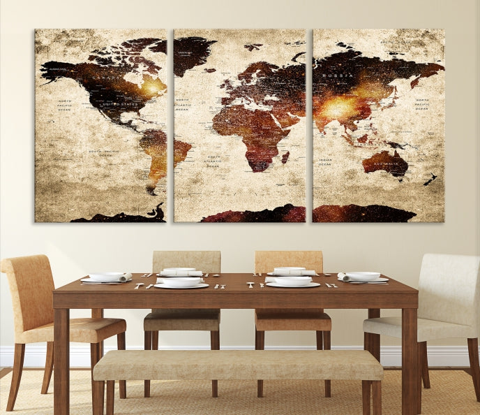 Extra Large Travel Map Push Pin World Map Wall Art Canvas Print