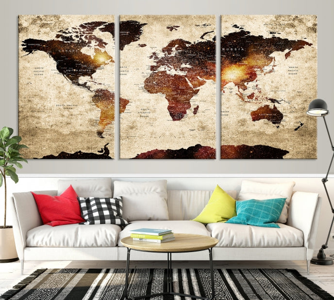 Extra Large Travel Map Push Pin World Map Wall Art Canvas Print