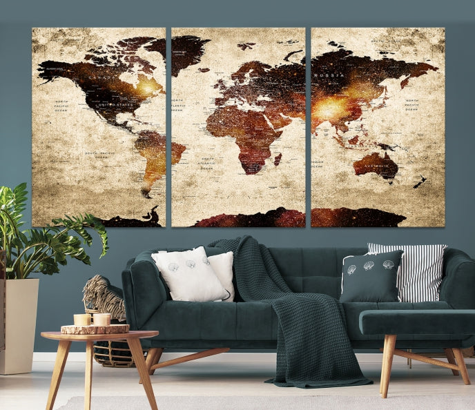 Extra Large Travel Map Push Pin World Map Wall Art Canvas Print