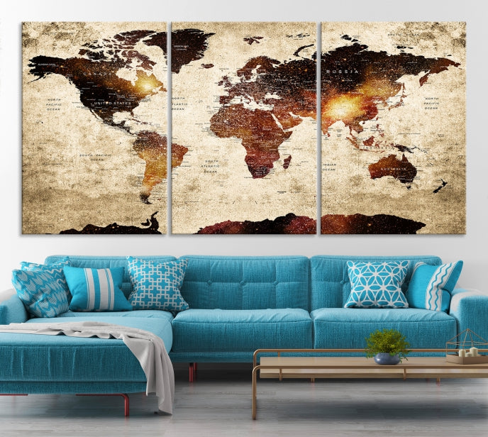 Extra Large Travel Map Push Pin World Map Wall Art Canvas Print