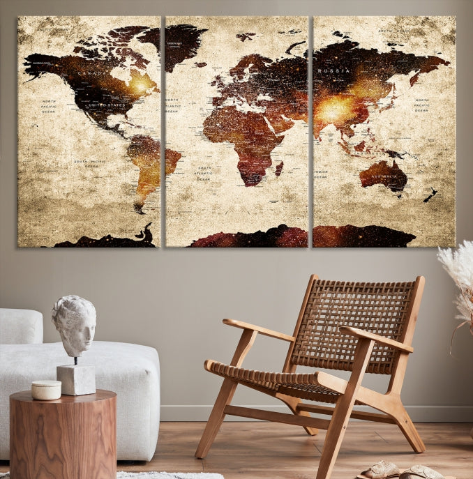 Extra Large Travel Map Push Pin World Map Wall Art Canvas Print