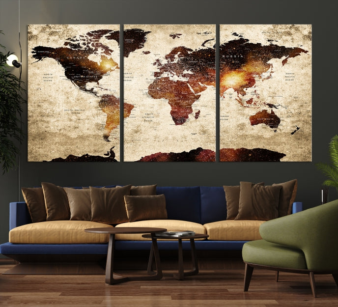 Extra Large Travel Map Push Pin World Map Wall Art Canvas Print