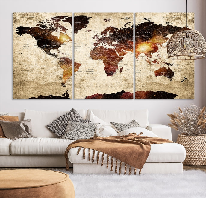 Extra Large Travel Map Push Pin World Map Wall Art Canvas Print