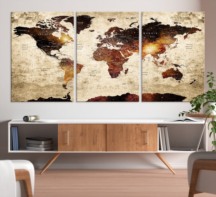 Extra Large Travel Map Push Pin World Map Wall Art Canvas Print