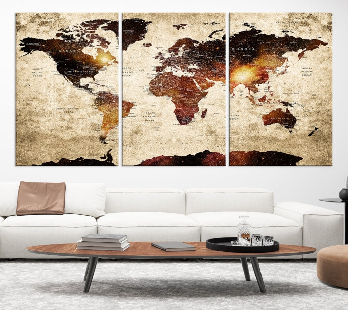 Extra Large Travel Map Push Pin World Map Wall Art Canvas Print