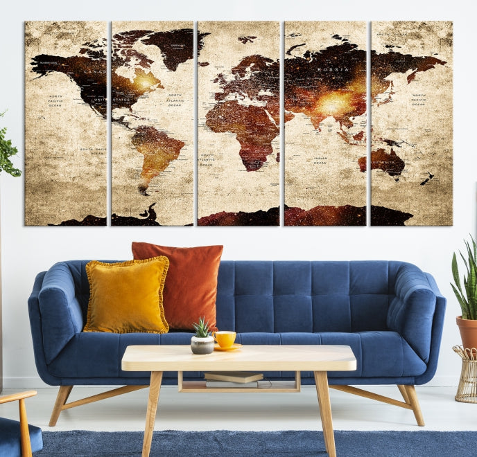 Extra Large Travel Map Push Pin World Map Wall Art Canvas Print