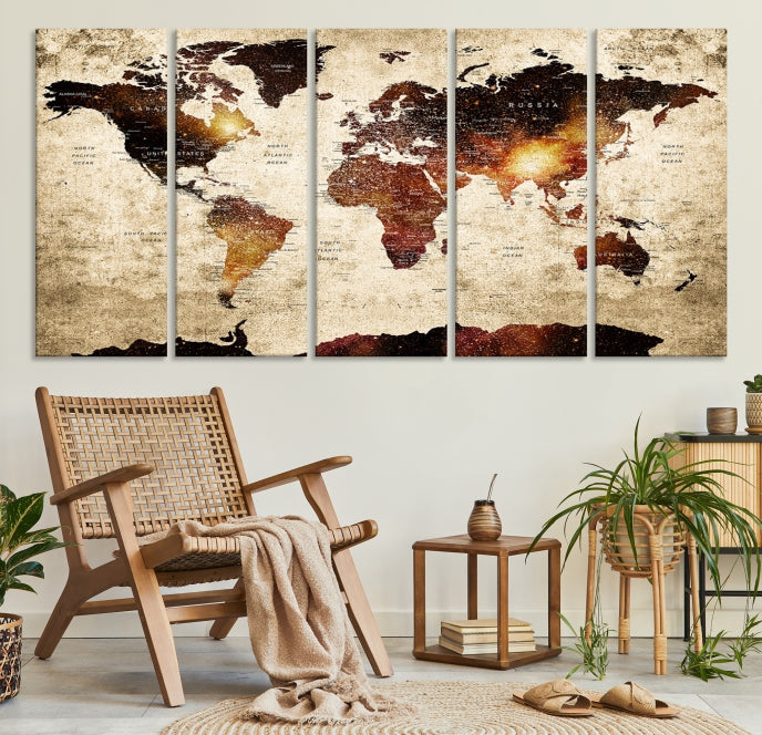 Extra Large Travel Map Push Pin World Map Wall Art Canvas Print