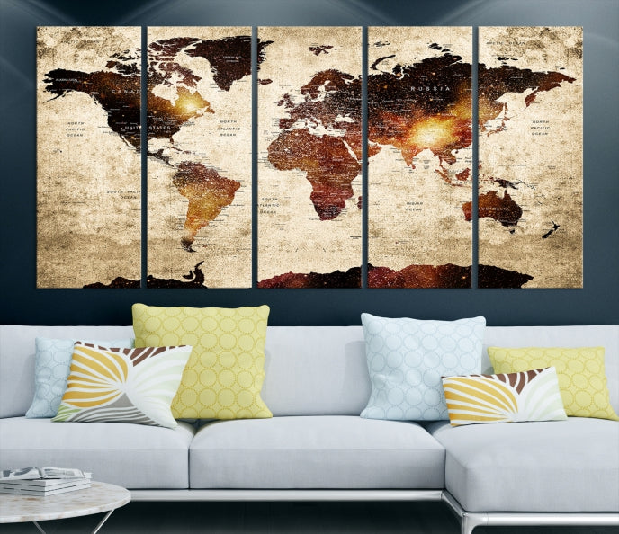 Extra Large Travel Map Push Pin World Map Wall Art Canvas Print