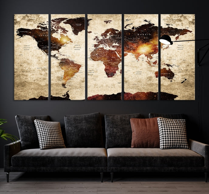 Extra Large Travel Map Push Pin World Map Wall Art Canvas Print