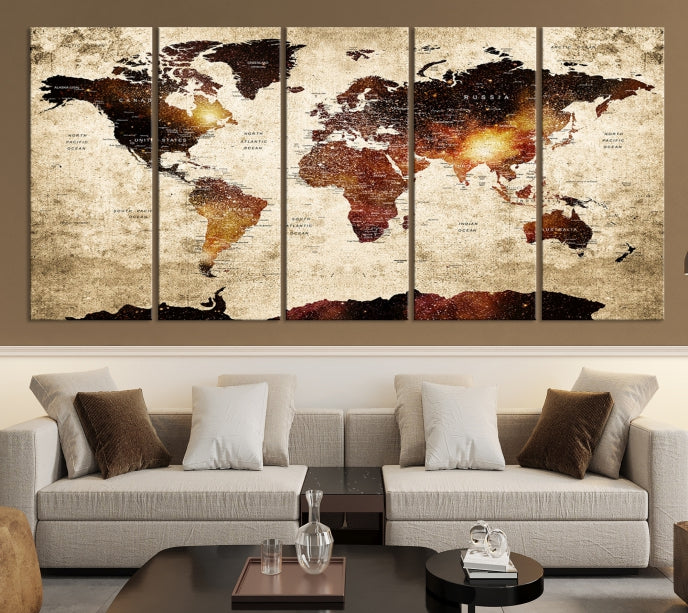 Extra Large Travel Map Push Pin World Map Wall Art Canvas Print