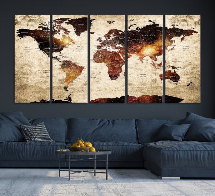 Extra Large Travel Map Push Pin World Map Wall Art Canvas Print