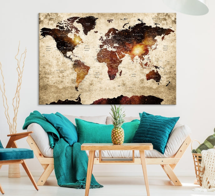 Extra Large Travel Map Push Pin World Map Wall Art Canvas Print