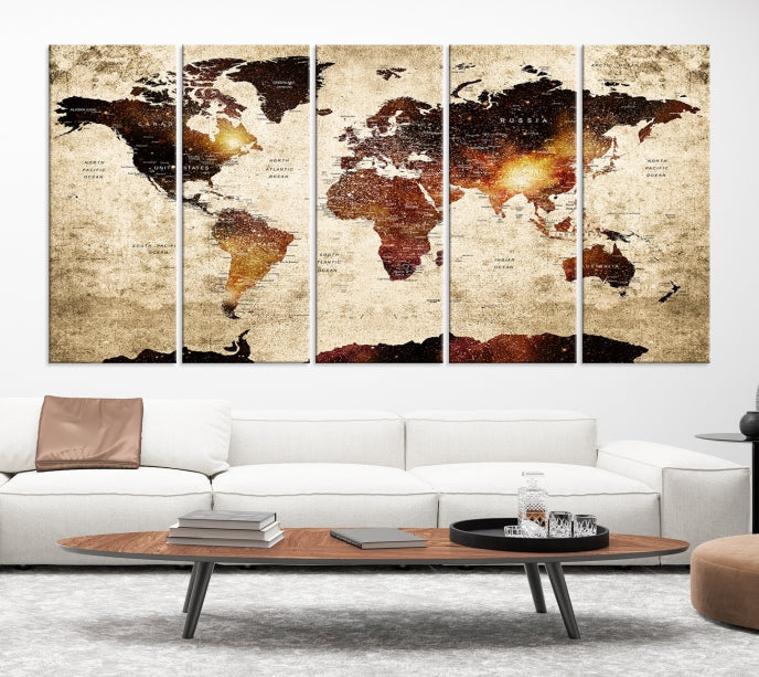 Extra Large Travel Map Push Pin World Map Wall Art Canvas Print