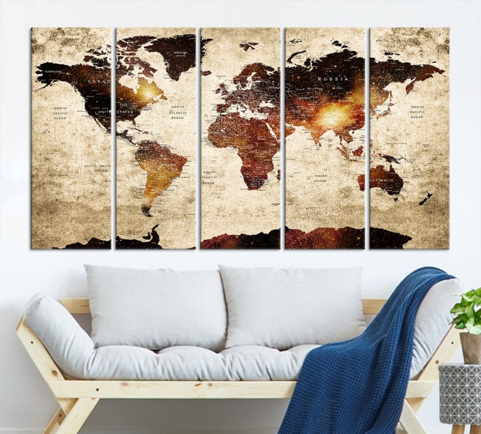 Extra Large Travel Map Push Pin World Map Wall Art Canvas Print