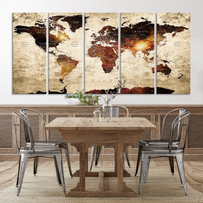 Extra Large Travel Map Push Pin World Map Wall Art Canvas Print