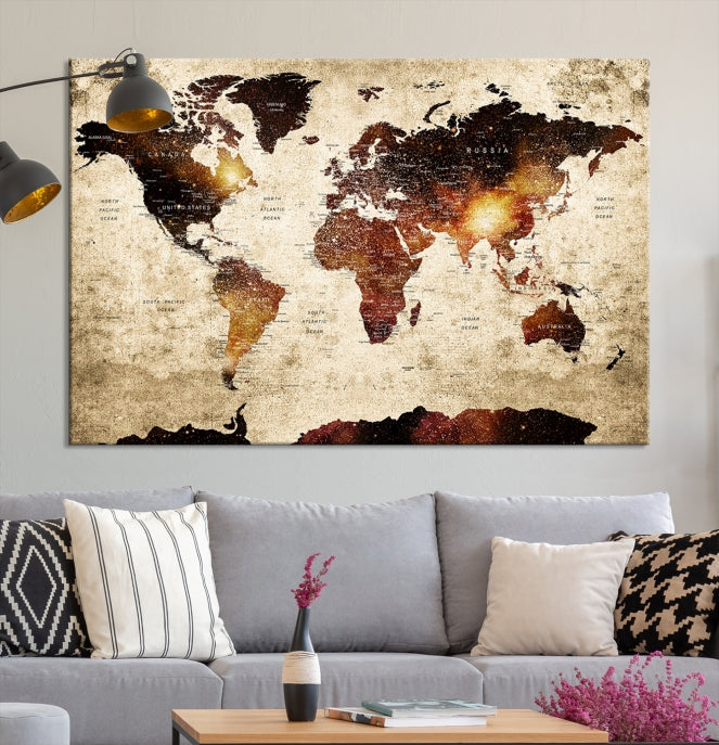 Extra Large Travel Map Push Pin World Map Wall Art Canvas Print