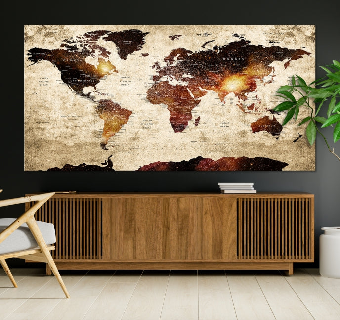 Extra Large Travel Map Push Pin World Map Wall Art Canvas Print