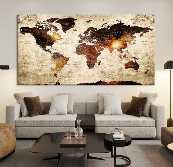 Extra Large Travel Map Push Pin World Map Wall Art Canvas Print