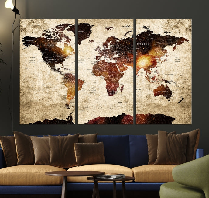 Extra Large Travel Map Push Pin World Map Wall Art Canvas Print