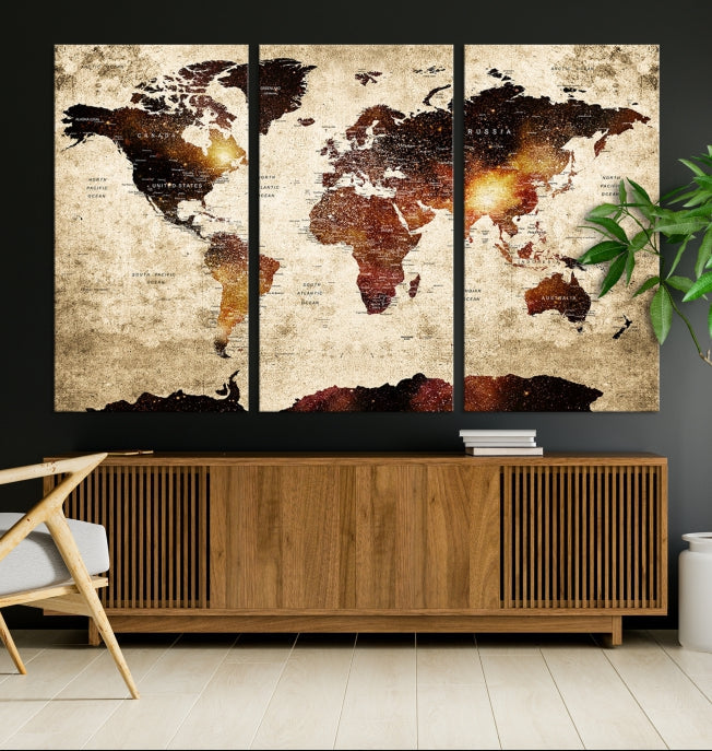 Extra Large Travel Map Push Pin World Map Wall Art Canvas Print