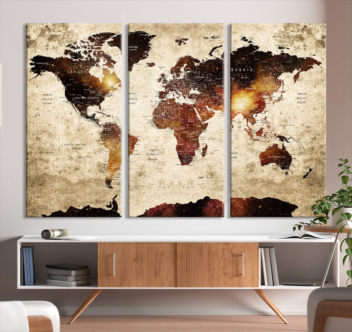 Extra Large Travel Map Push Pin World Map Wall Art Canvas Print