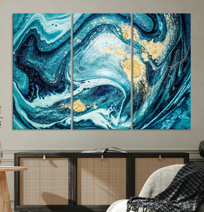 Extra Large Turquoise Gold Marble Abstract Painting Canvas Wall Art Giclee Print