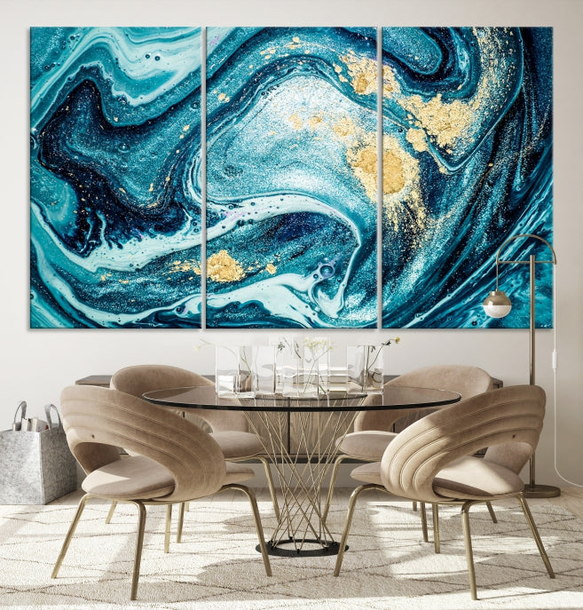 Extra Large Turquoise Gold Marble Abstract Painting Canvas Wall Art Giclee Print