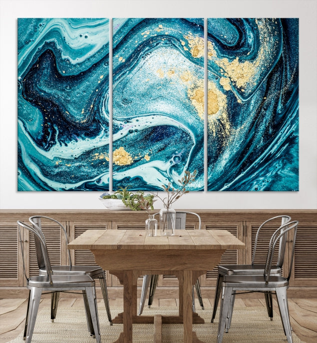 Extra Large Turquoise Gold Marble Abstract Painting Canvas Wall Art Giclee Print