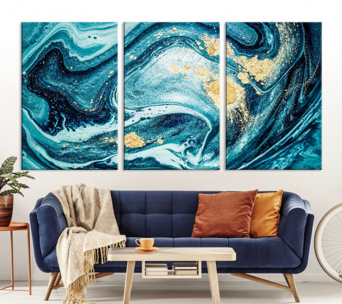 Extra Large Turquoise Gold Marble Abstract Painting Canvas Wall Art Giclee Print