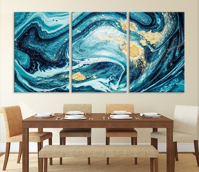 Extra Large Turquoise Gold Marble Abstract Painting Canvas Wall Art Giclee Print