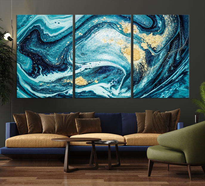 Extra Large Turquoise Gold Marble Abstract Painting Canvas Wall Art Giclee Print