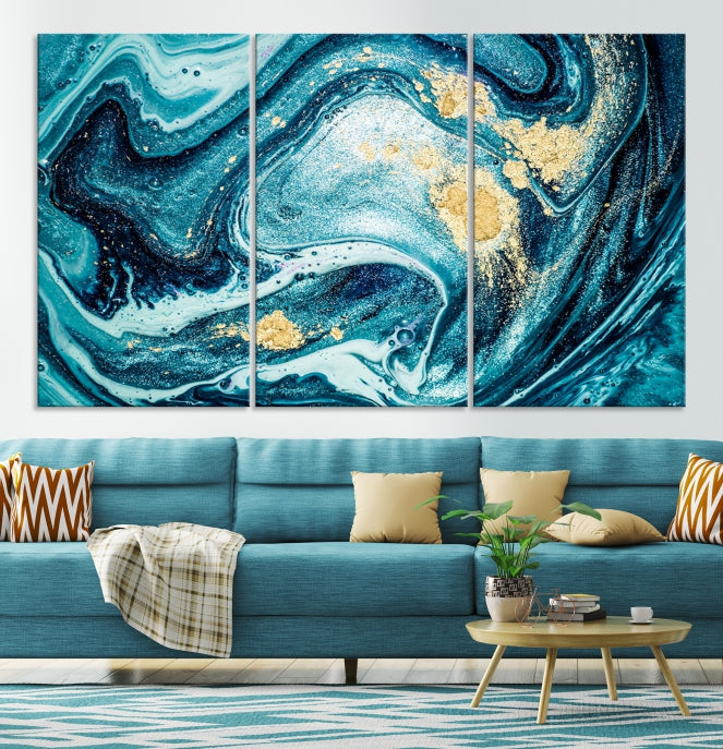 Extra Large Turquoise Gold Marble Abstract Painting Canvas Wall Art Giclee Print