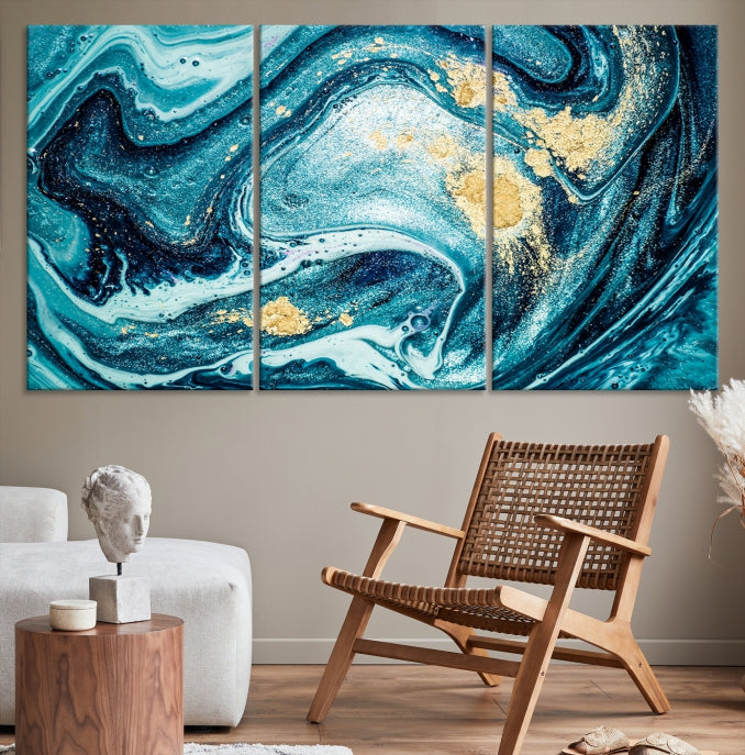 Extra Large Turquoise Gold Marble Abstract Painting Canvas Wall Art Giclee Print