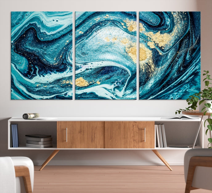 Extra Large Turquoise Gold Marble Abstract Painting Canvas Wall Art Giclee Print